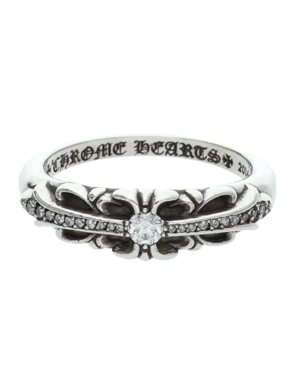 Chrome Hearts Baby Clsc P D Classic Floral Cross Pave Diamond Silver Ring